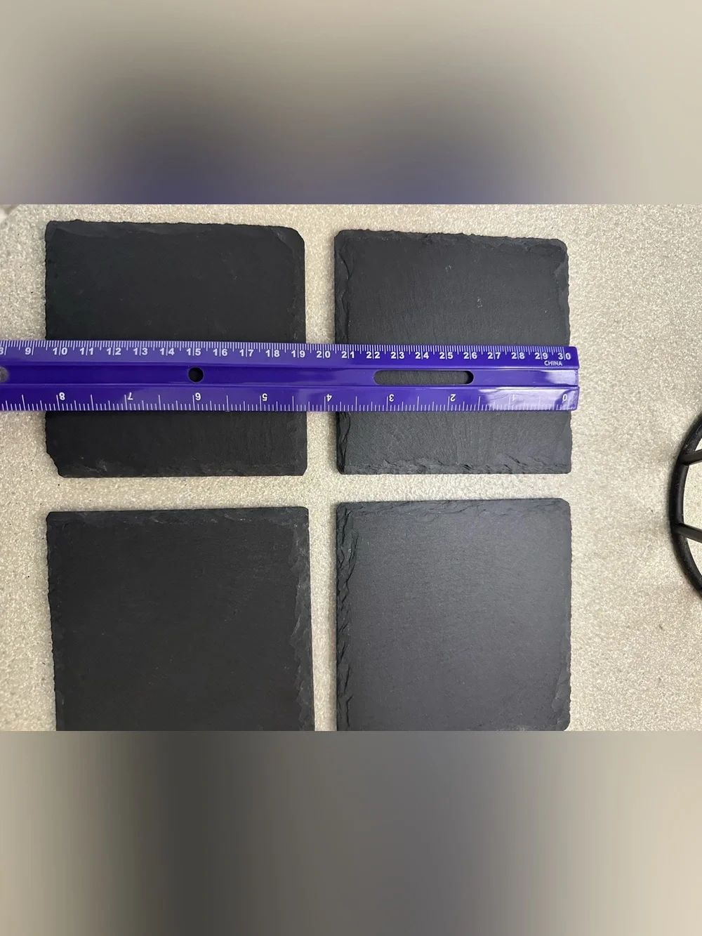 Set of 4 Natural Black Slate Square Drink Coasters with Chipped Edges